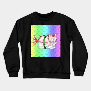 sushi cat on a pale rainbow background Crewneck Sweatshirt